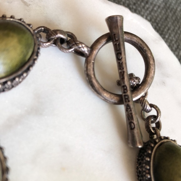 Lucky Brand Green Wood And Metal Cabachon Bracelet - Picture 3 of 15